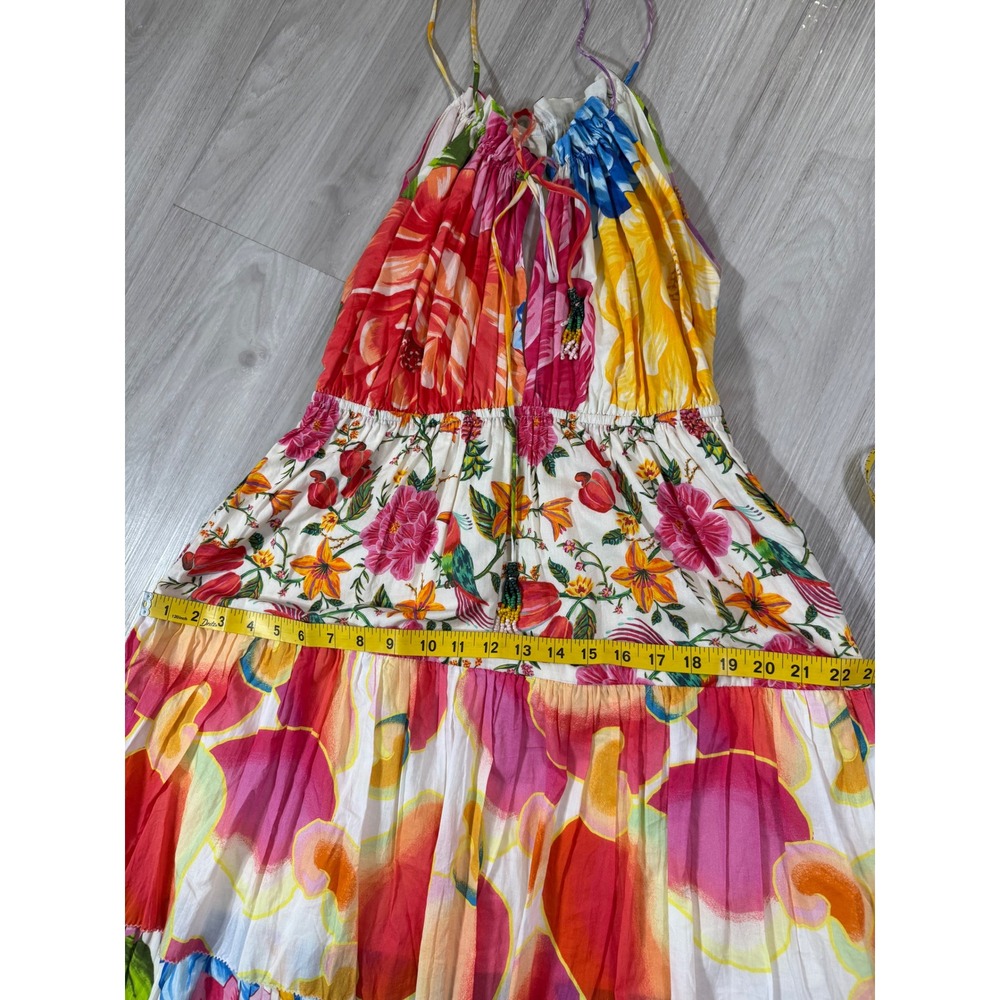 Farm Rio Women Tropical Floral Toucan Tiered Halter Maxi Dress Multicolor Small - Picture 7 of 14